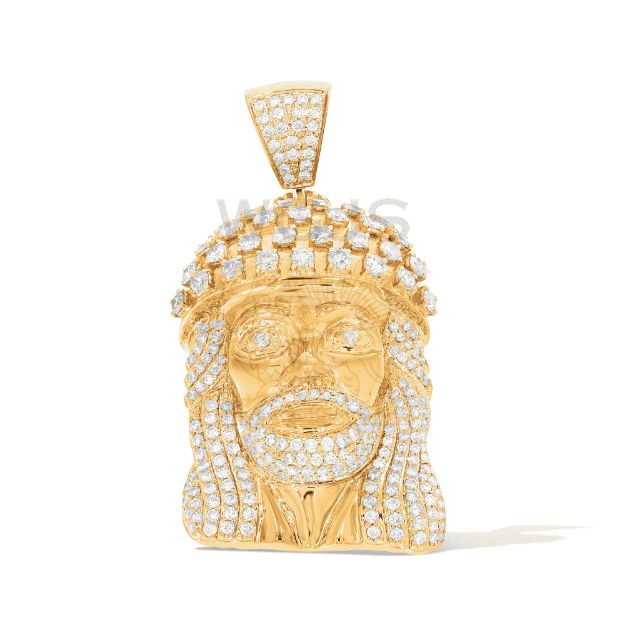 Diamond Jesus Head Pendant 3.72 ct. 10k Yellow Gold