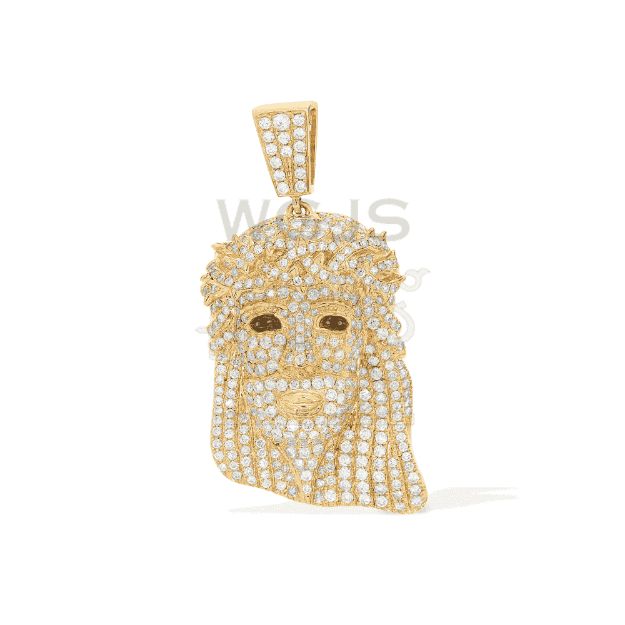 Diamond Jesus Head Pendant 3.60 ct. 14k White Gold