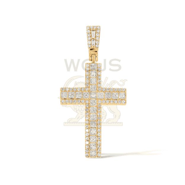 14k Princess Cut Diamond Cross Pendant 1.50 ct. Yellow Gold