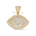 Round and Baguette Diamond Eye Pendant 4.70 ct. 10k Yellow Gold