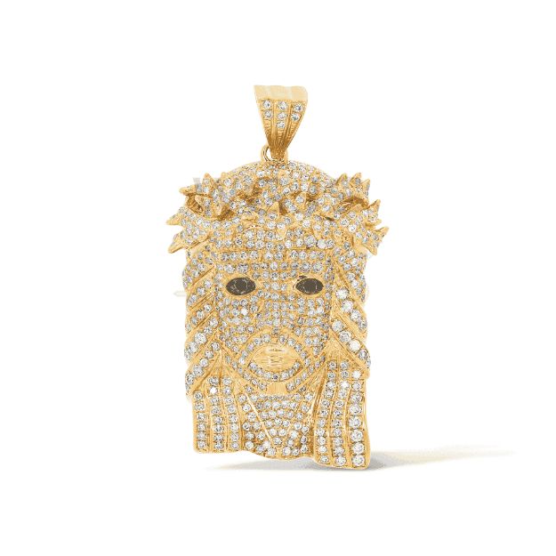 Diamond Jesus Head Pendant 2.90 ct. 14k Yellow Gold