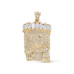 Diamond Jesus Head Pendant With Marquise Crown 4.10 ct. 14k Yellow Gold