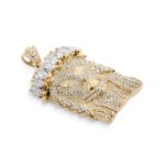 Diamond Jesus Head Pendant With Marquise Crown 4.10 ct. 14k Yellow Gold