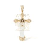 Diamond Cross Pendant Enamel Jesus 0.55 ct. 10k Yellow Gold