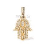 Round and Baguette Diamond Hamza Hand Pendant 1.14 ct. 10k Yellow Gold