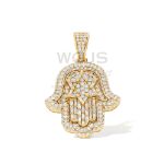 Diamond Hamza Hand Star Of David Pendant 2.18 ct. 10k Yellow Gold