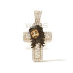 Diamond Cross Pendant with Enamel Jesus 2.60 ct. 14k Yellow Gold