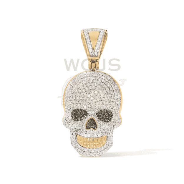 Diamond Skull Pendant -- 1.55 ct.  10k Yellow Gold