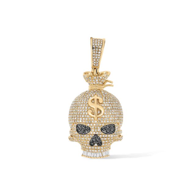 Diamond Skull Pendant  1.24 ct.  10k yellow gold