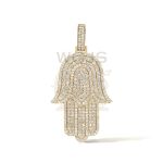 Diamond hamza hand pendant with diamond bail.  2.77 ct. 10k yellow gold