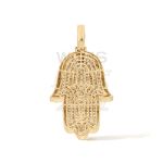 Diamond hamza hand pendant with diamond bail.  2.77 ct. 10k yellow gold