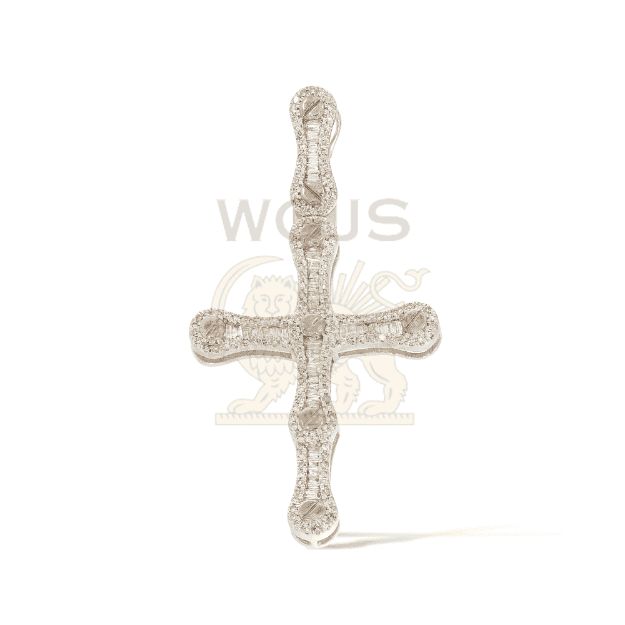 Baguette Diamond Cross with Rose Accents 0.75ct. 14k White Gold