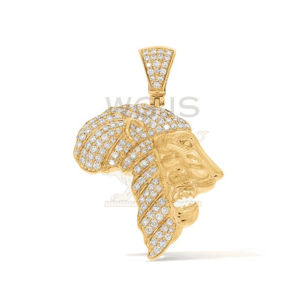 Diamond Lion Africa Pendant 2.09 ct. 10k Yellow Gold