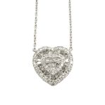 Baguette Diamond Heart Pendant with Gold Chain 0.63ct 14K Yellow Gold