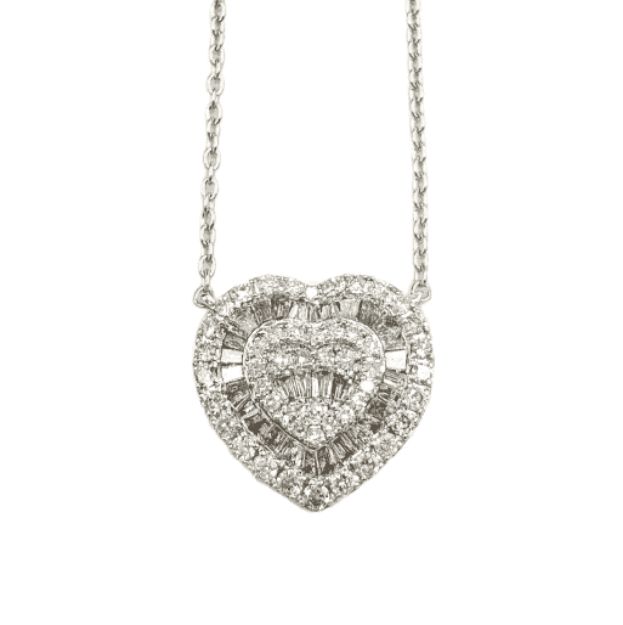 Baguette Diamond Heart Pendant with Gold Chain 0.63ct 14K Yellow Gold