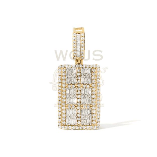 Baguette and Round Diamond Rectangle Pendant 1.82 ct. 14k Yellow Gold