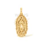 Mother Mary Diamond Pendant with Enamel 1.60 ct. 14k Yellow Gold