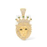 Diamond Lion Head with Crown Pendant 1.60 ct. 14k Yellow Gold