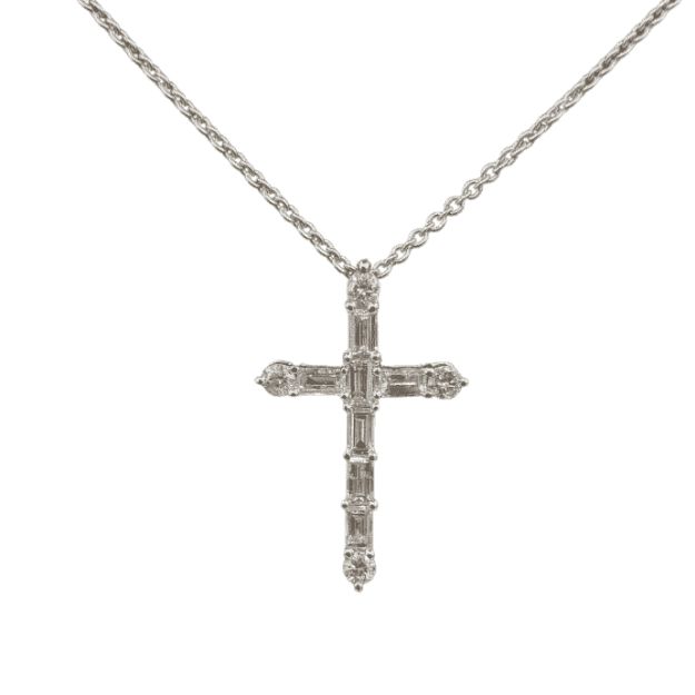 Baguette Diamond Cross with Gold Chain 0.34ct 14K White Gold