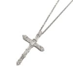 Baguette Diamond Cross with Gold Chain 0.34ct 14K White Gold