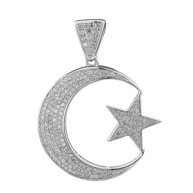 Diamond Moon and Star Pendant   0.74 ct.  10K White Gold