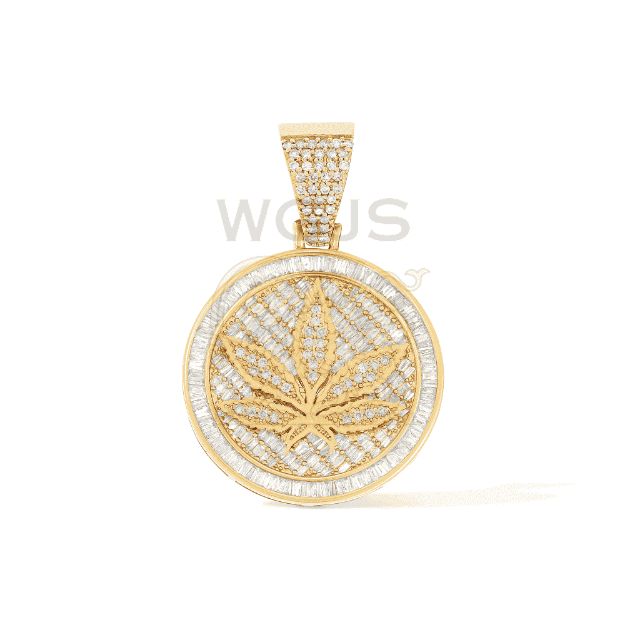 Baguette Diamond Marijuana Leaf Medallion 2.68 ct. 10k Yellow Gold