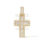 Baguette and Round Diamond Cross Pendant 2.40 ct. 14k Yellow Gold