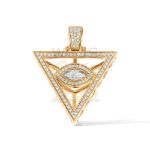 Diamond Triangle Light Blue Eye Pendant 1.30 ct. 10k Yellow Gold