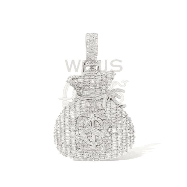 Baguette Money bag Diamond Pendant 2.55 ct. 14k White Gold