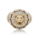 Diamond Lion Head Ring 2.93 ct. 10K Yellow Gold