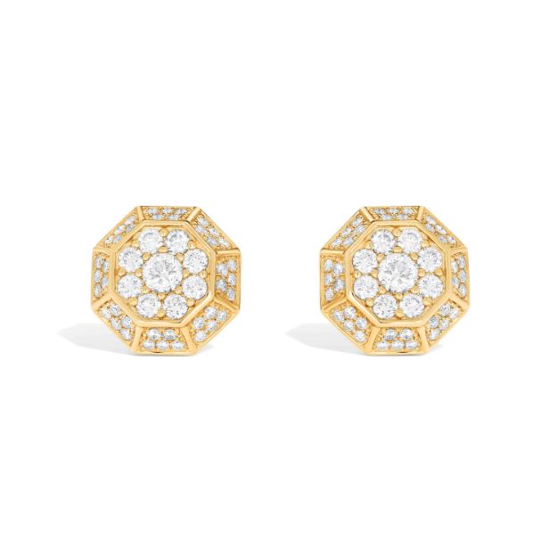 Octagon Cluster Diamond Earrings 1.47 ct. 10k Yellow Gold