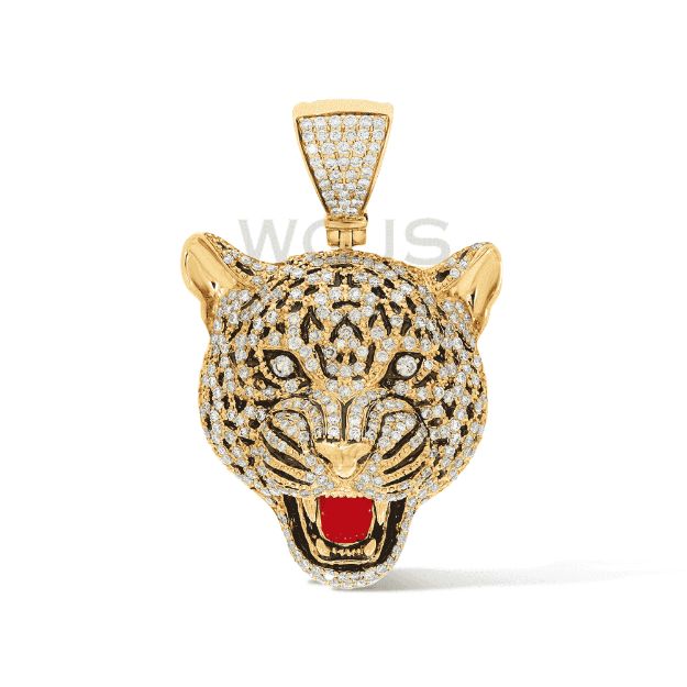 Diamond Panther Head Pendant 3.06 ct. 10k Yellow Gold