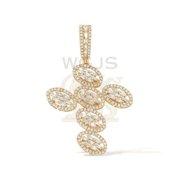 Baguette and Round Diamond Cross Pendant 1.03 ct. 14k Yellow Gold