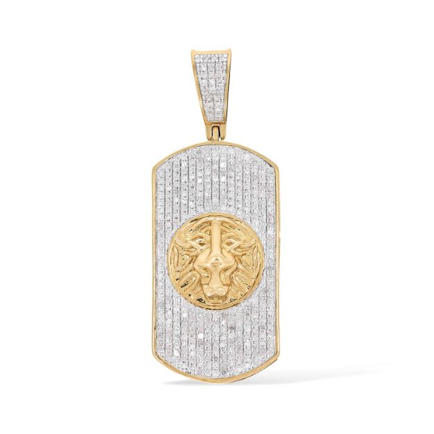 Lion Head Diamond Dog Tag 1.01 ct. 10k Yellow