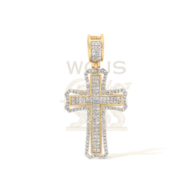 Diamond cross pendant with diamond bail.  0.42 ct. 10k yellow gold