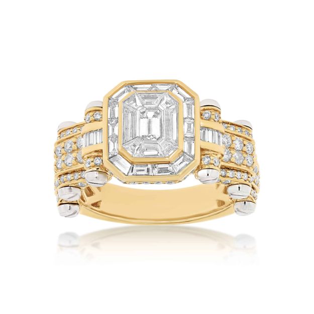 Emerald Cut Diamond Ring 2.85 ct. 14k Gold With White Accents