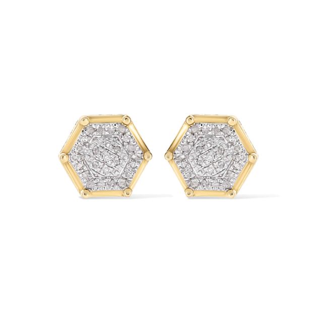 Hexagon Shaped Diamond Earrings 0.17 ct. 10k Yellow Gold