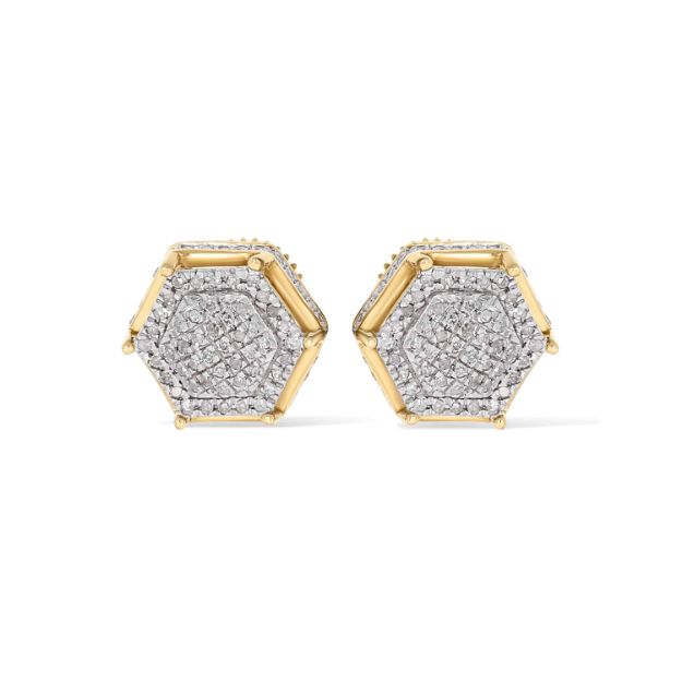 Stacked Hexagon Diamond Earrings 0.27 ct. 10k Yellow Gold