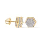 Stacked Hexagon Diamond Earrings 0.27 ct. 10k Yellow Gold