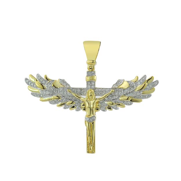 Diamond Crossed Jesus Pendant   0.26 ct.  10K Yellow Gold 4.79 g