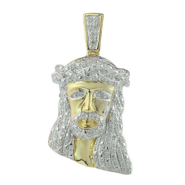 Diamond crowned Jesus Pendant 0.26 ct.  10K Yellow Gold 5.77 g