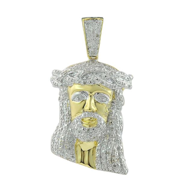 Diamond crowned Jesus Pendant  0.42 ct. 10K Yellow Gold 9.65 g