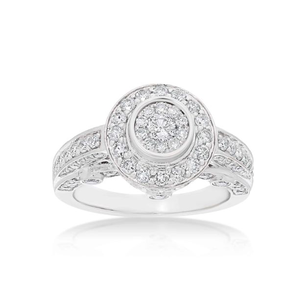 Diamond Engagement Ring Large Top 1.73 ct. 14k White Gold