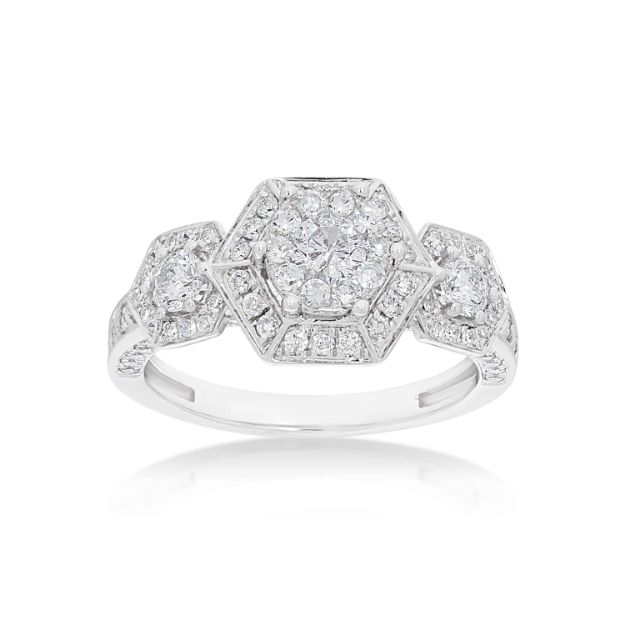 Fancy Hexagon Diamond Engagement Ring 1.13 ct. 14k White Gold