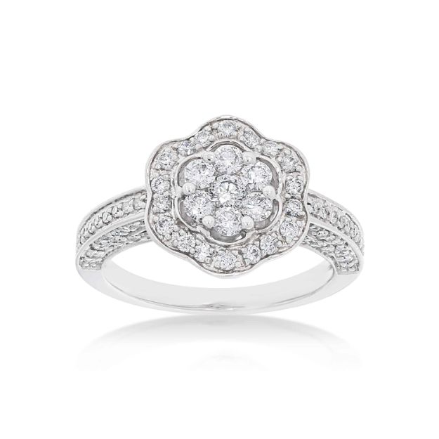 Diamond Engagement Ring Flower Setting 1.00 ct. 14k White Gold