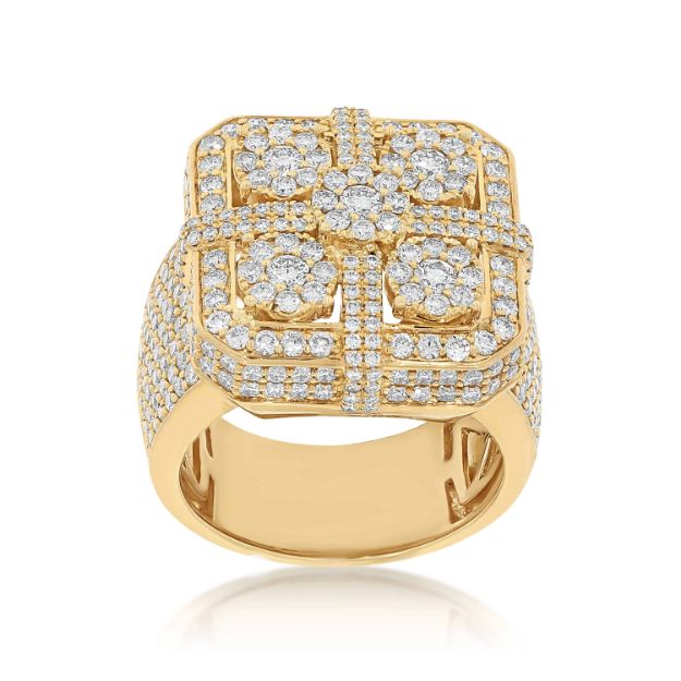 Squared Cluster Large Diamond Ring 4.06 ct. 14k Gold