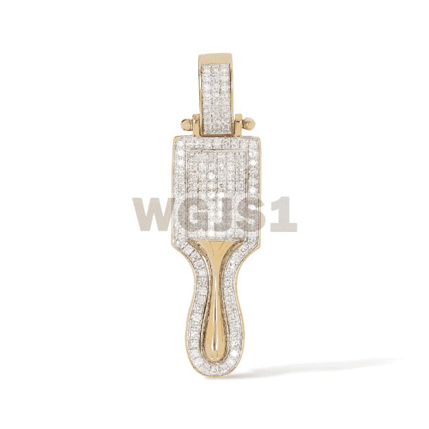 Diamond Brush Comb Hair Pick Pendant 0.45 ct. 10k Yellow Gold