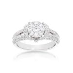 Diamond Engagement Ring 1.05 ct. Round Pave Set 14k White Gold