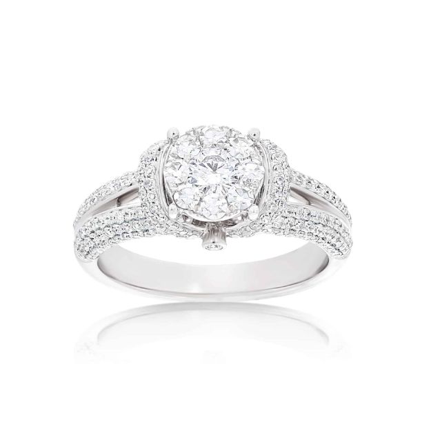 Diamond Engagement Ring 1.05 ct. Round Pave Set 14k White Gold