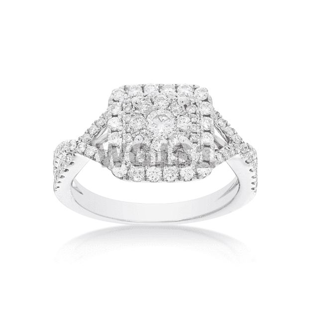 Diamond Engagement Ring Squared Halo 0.85 ct. 14k White Gold